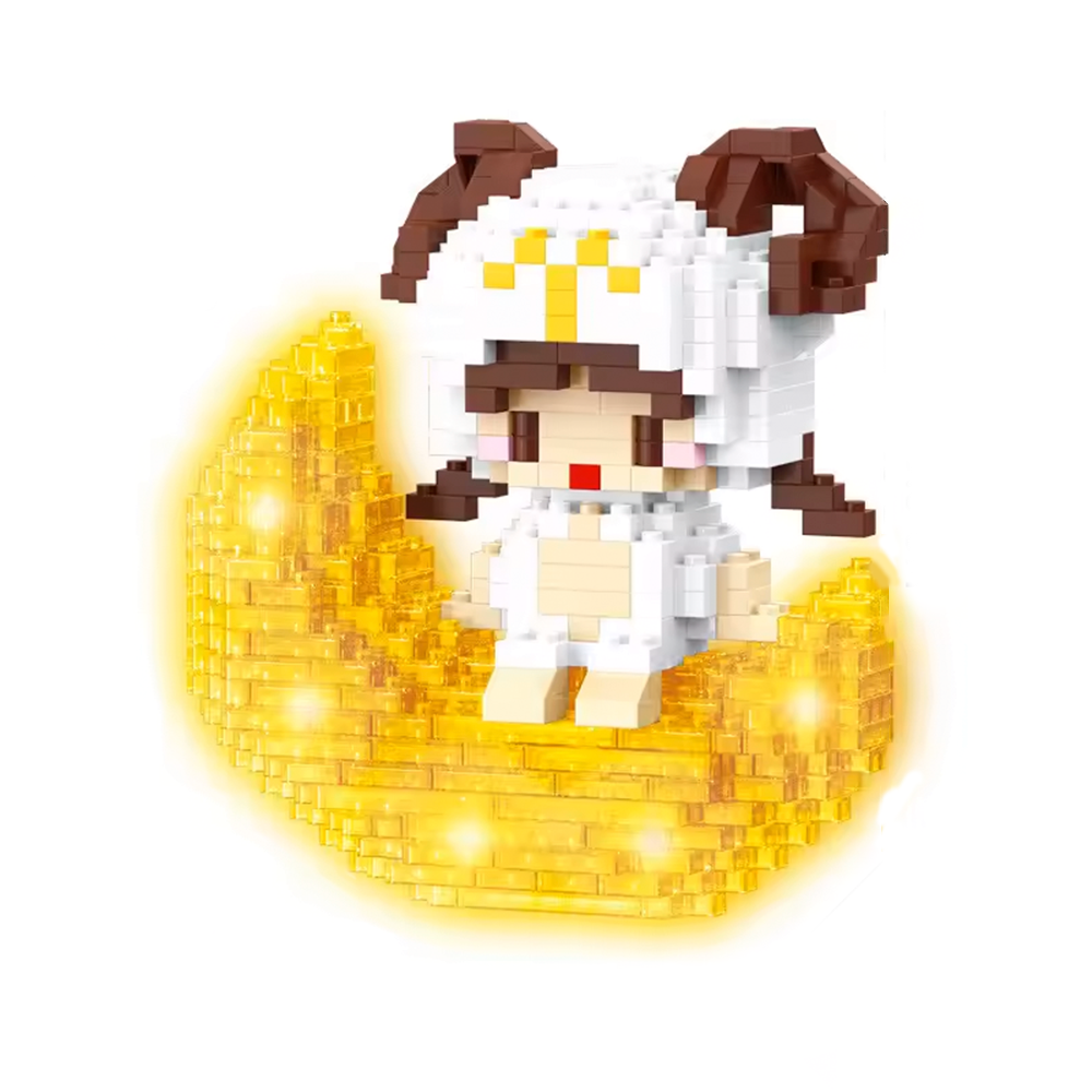 Aries zodiac figure sitting on a golden moon — Lunara collection by LumiBlocks